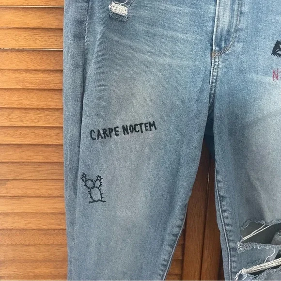Paige Hoxton Ankle Caprice Embroidery Vintage 90s Punk Blue Ripped Jeans Sz 29 - Picture 4 of 9